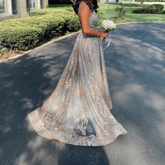 green emerald velvet dress Muse Sequin Maxi Dress — Rose Gold Gown main image 0